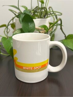 Vintage White Spot Coffee Mug Retro Logo Ceramic Diner BC Canada